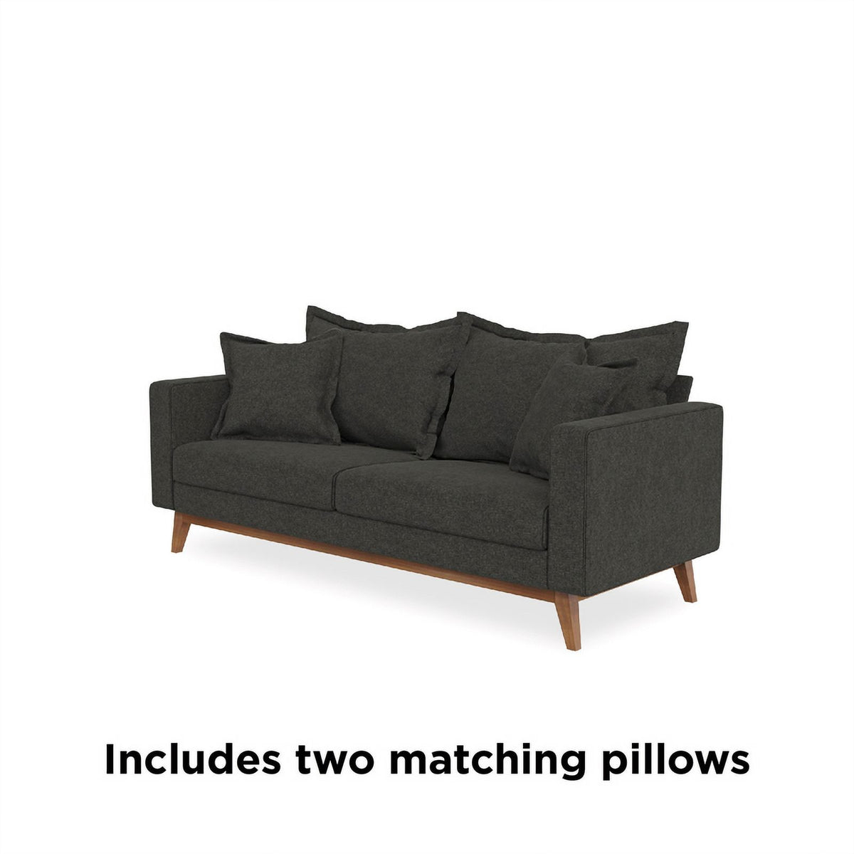 Contemporary Pillowback Wood Sofa Gray Linen B1076