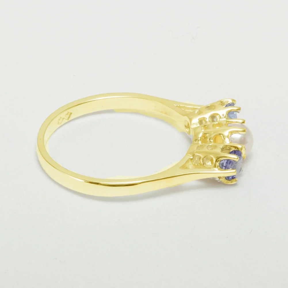 9k Yellow Gold Cultured Pearl & Tanzanite Womens Ring Z987