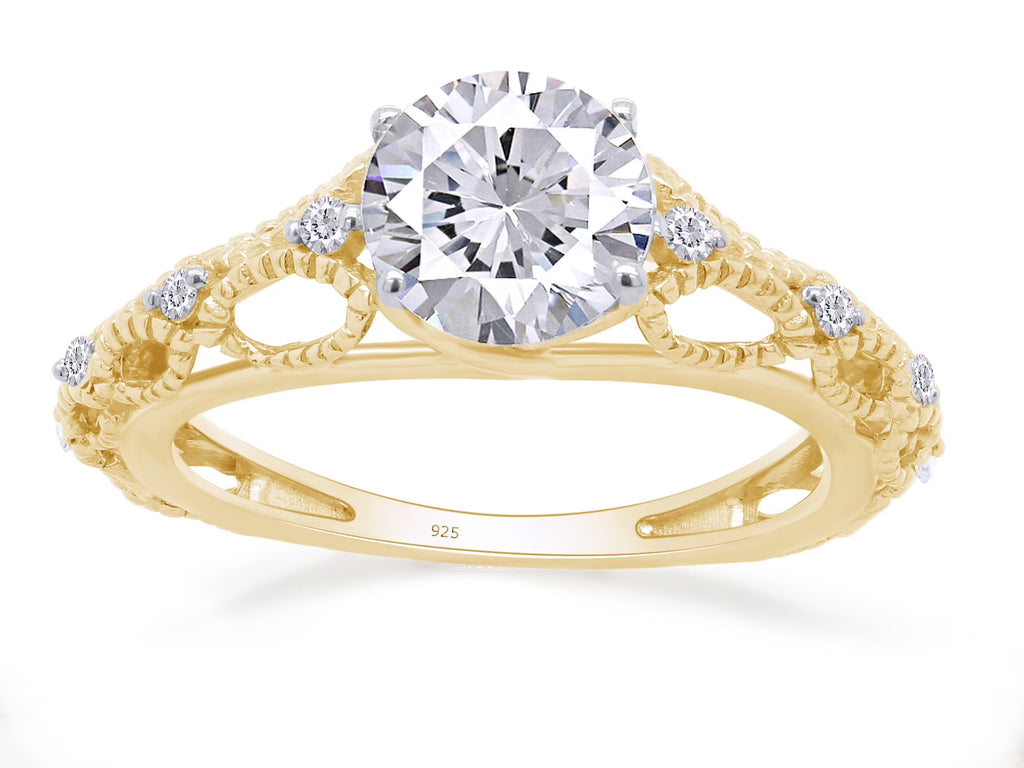 Twisted Solitaire Engagement Ring In 14K Yellow Gold Over Sterling Silver U503