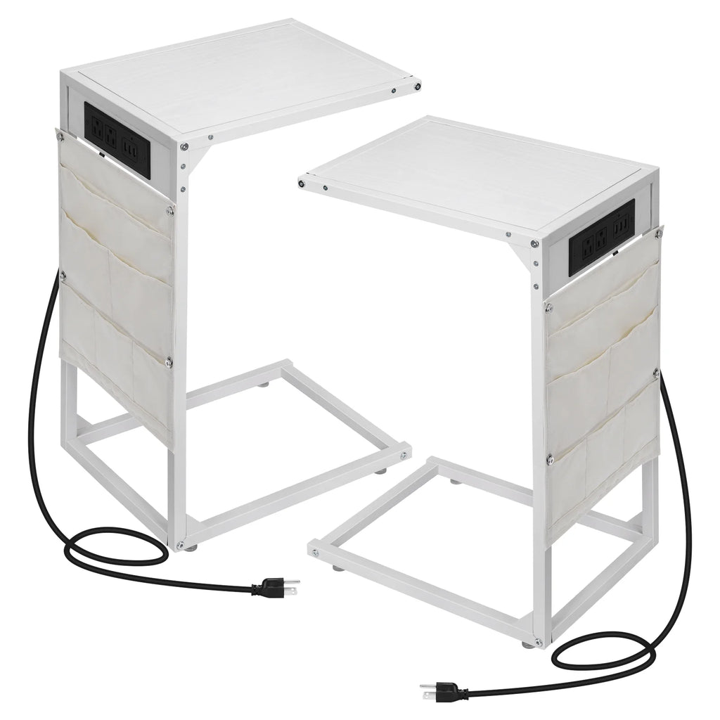 White C Shaped Side Table with Charging Station F489959