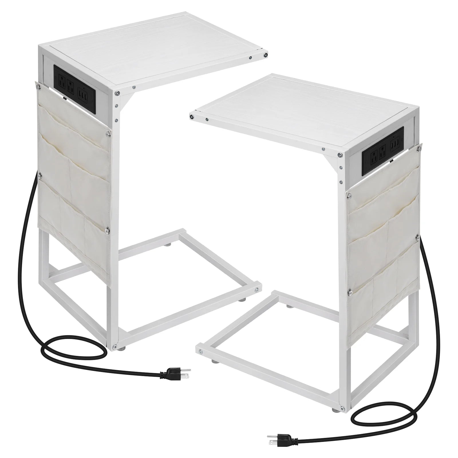 White C Shaped Side Table with Charging Station F489959
