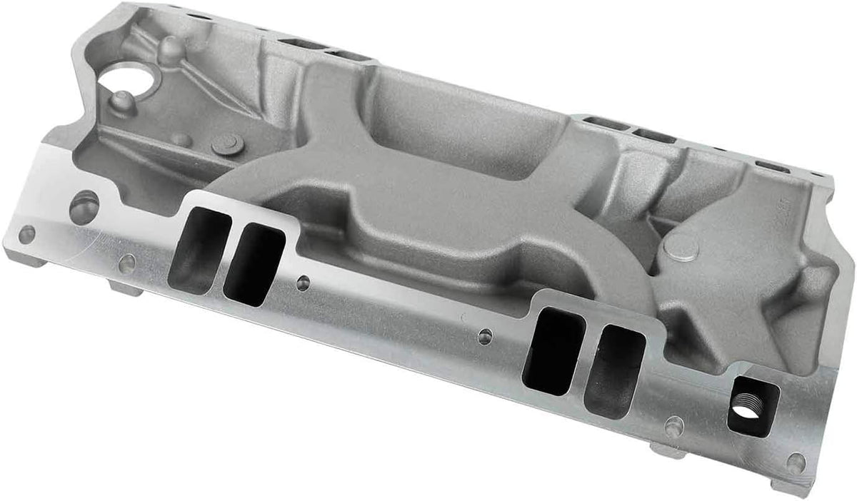 Dual Plane Satin Aluminum Intake Manifold for SBC Chevy Vortec 350 Heads W614017