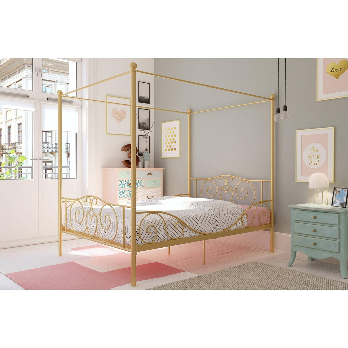 Gold Full Size Metal Canopy Bed Frame V360282