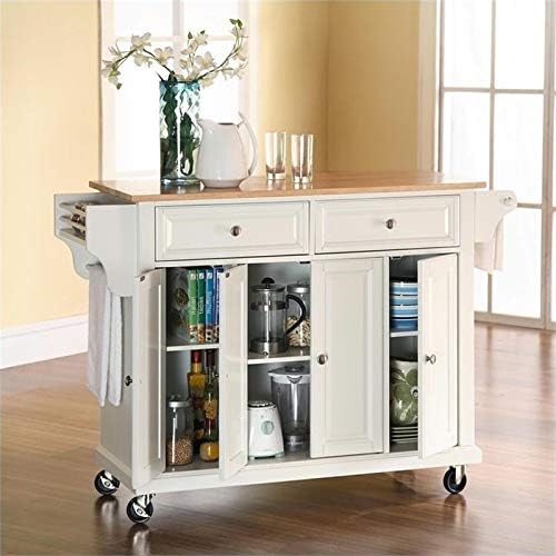 Natural Wood Top Kitchen Cart in White I583