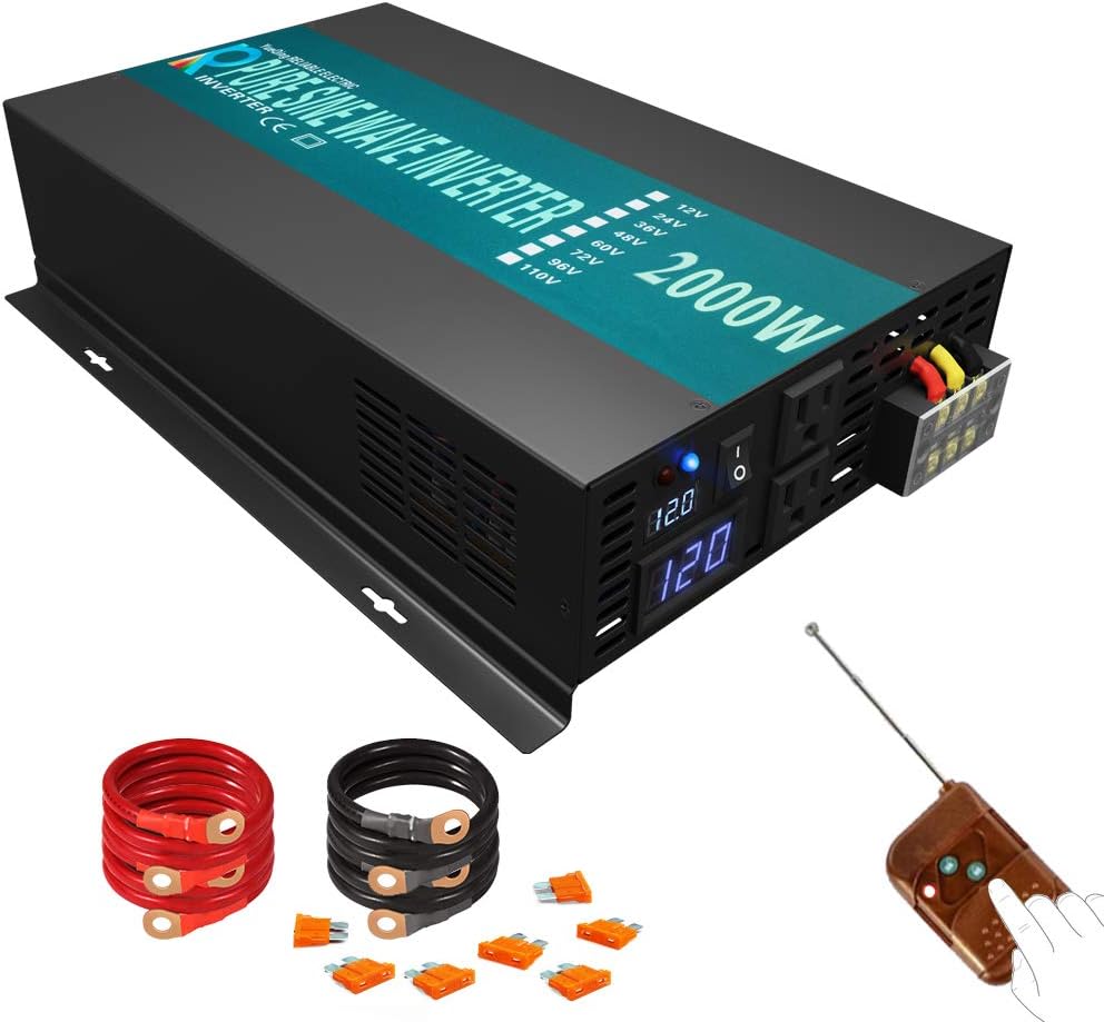 2000W Pure Sine Wave Inverter DC 12V to AC 110V 120V Converter with Wireless Remote Control M680979