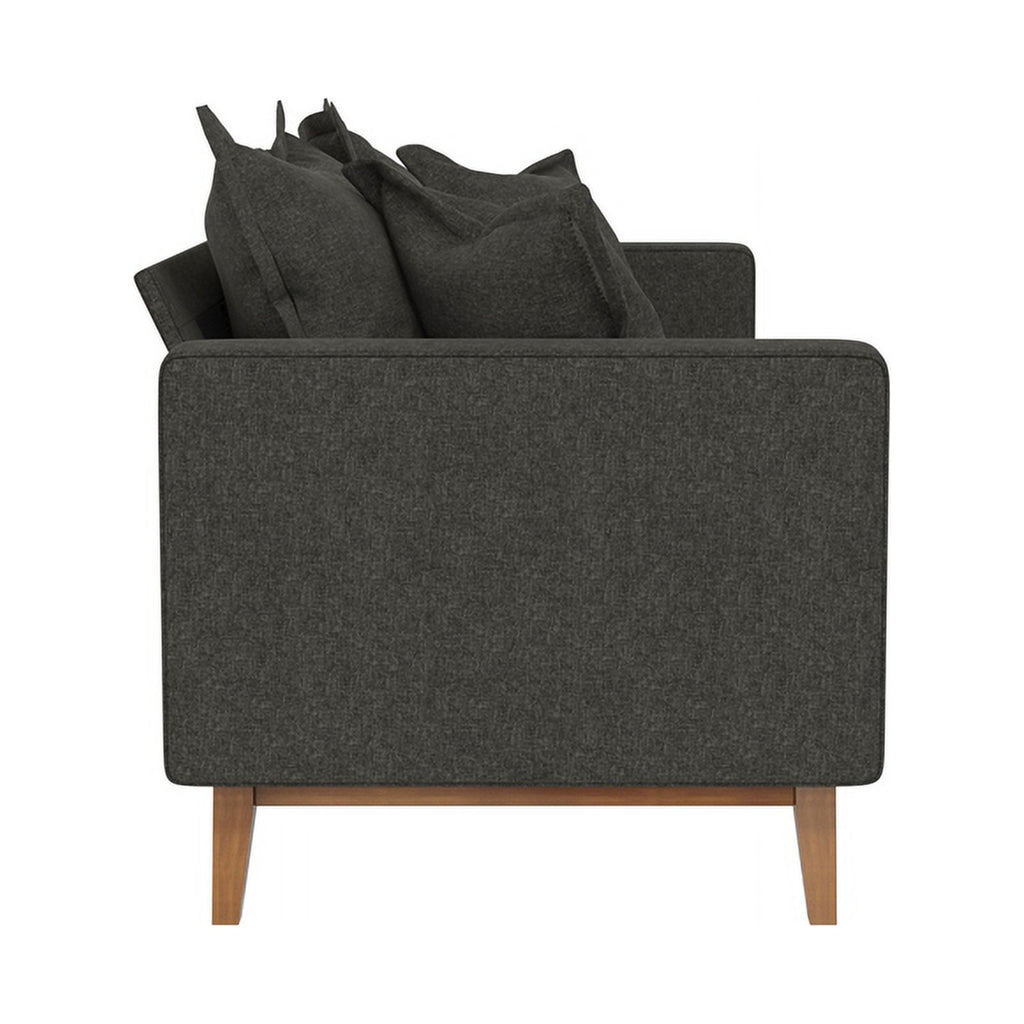 Contemporary Pillowback Wood Sofa Gray Linen B1076