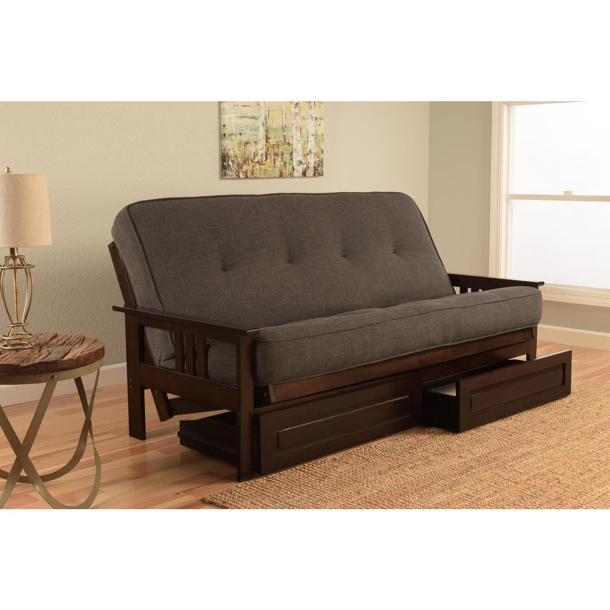 Espresso/Gray Full Futon Frame with Storage Drawers H603