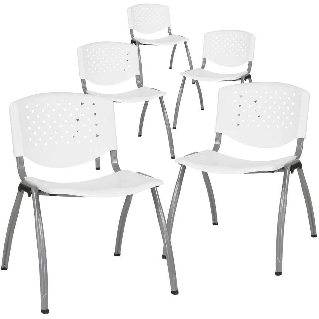 5 Pk. Black Plastic Stack Chair with Titanium Frame O6731