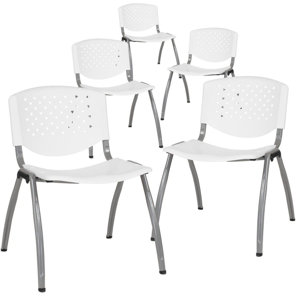 5 Pk. Black Plastic Stack Chair with Titanium Frame O6731