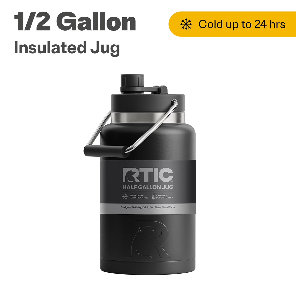 Black Half Gallon Stainless Steel Insulated Jug with Built-In Handle V311