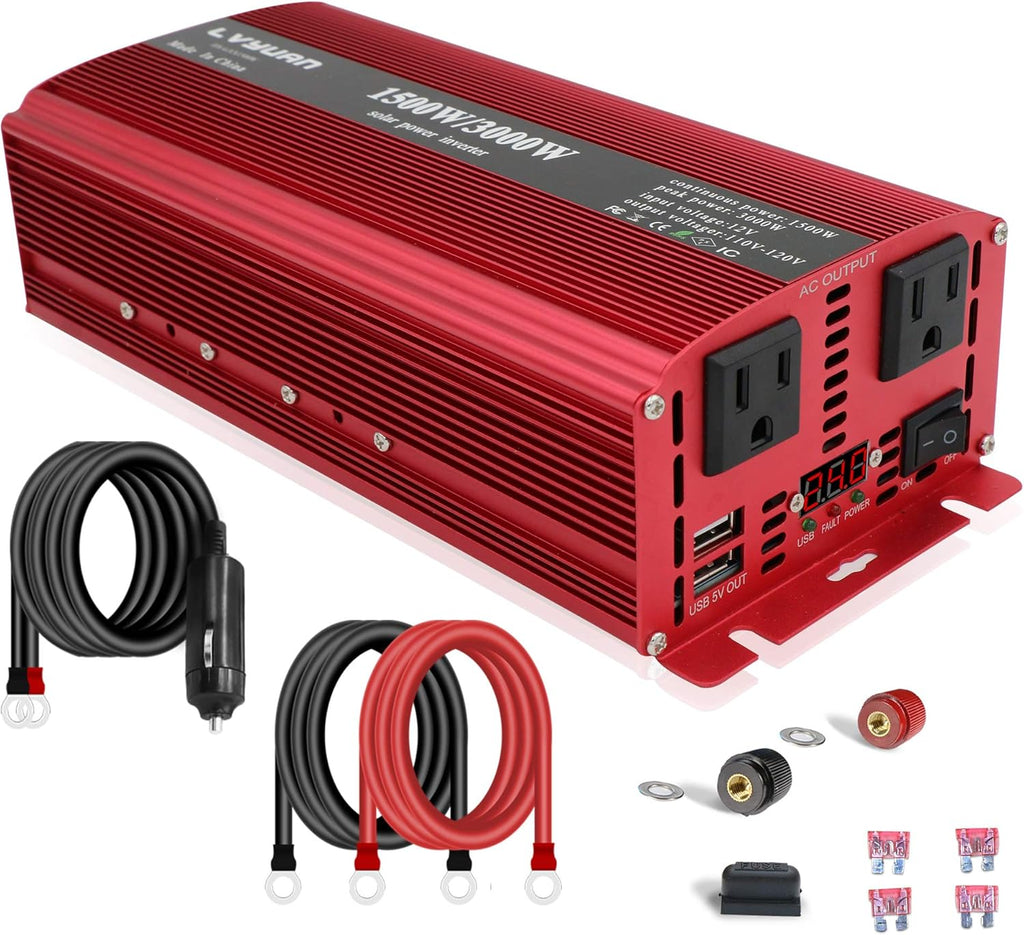 1500W Power Inverter Dual AC Outlets Dual USB DC 24V to 110V AC Car Inverter with Digital Display Z1953