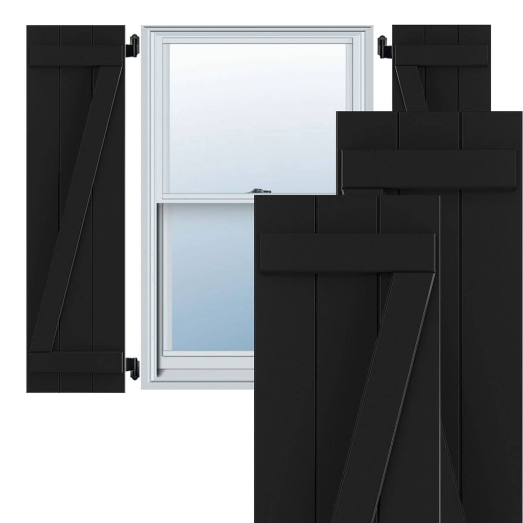 Black PVC Board-n-Batten Shutters with Z-Bar O645