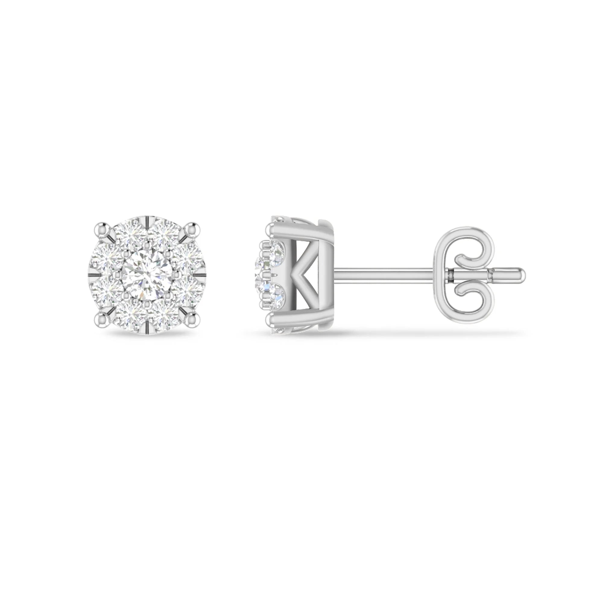 10K White Gold Diamond Cluster Stud Earrings E428