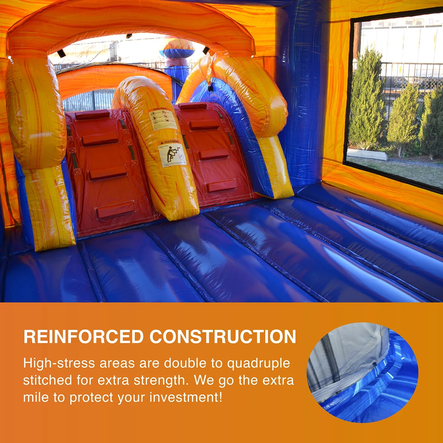 Inflatable Bounce with Two Slides, Heavy Duty Blower, Stakes and Storage X60577