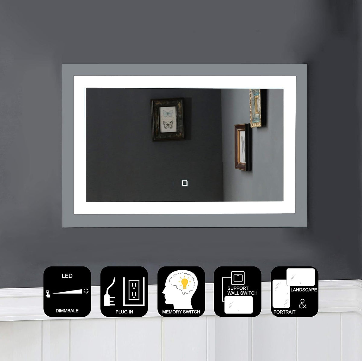 LED Lighted Bathroom Mirror Wall Mounted Vanity Mirror 60 Wx40 H J666