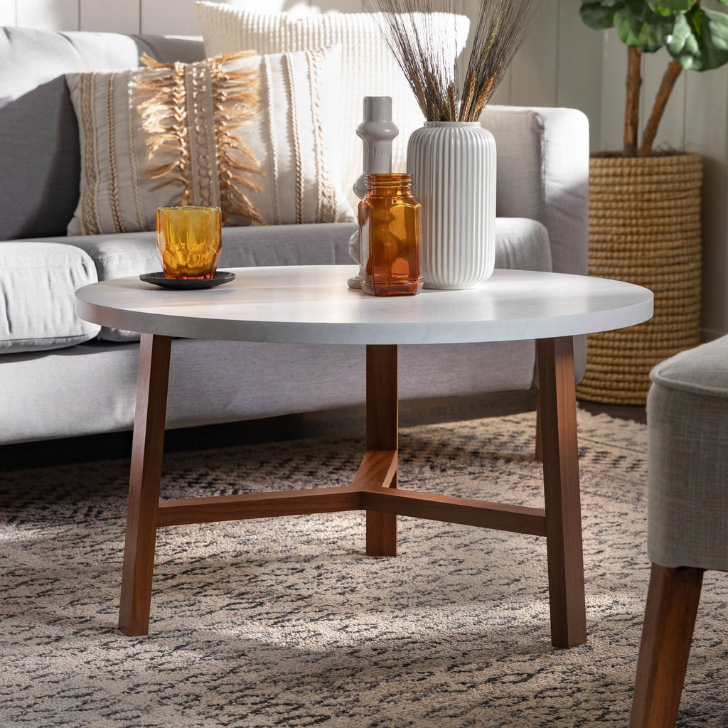 Round Faux Marble Top Coffee Table I391