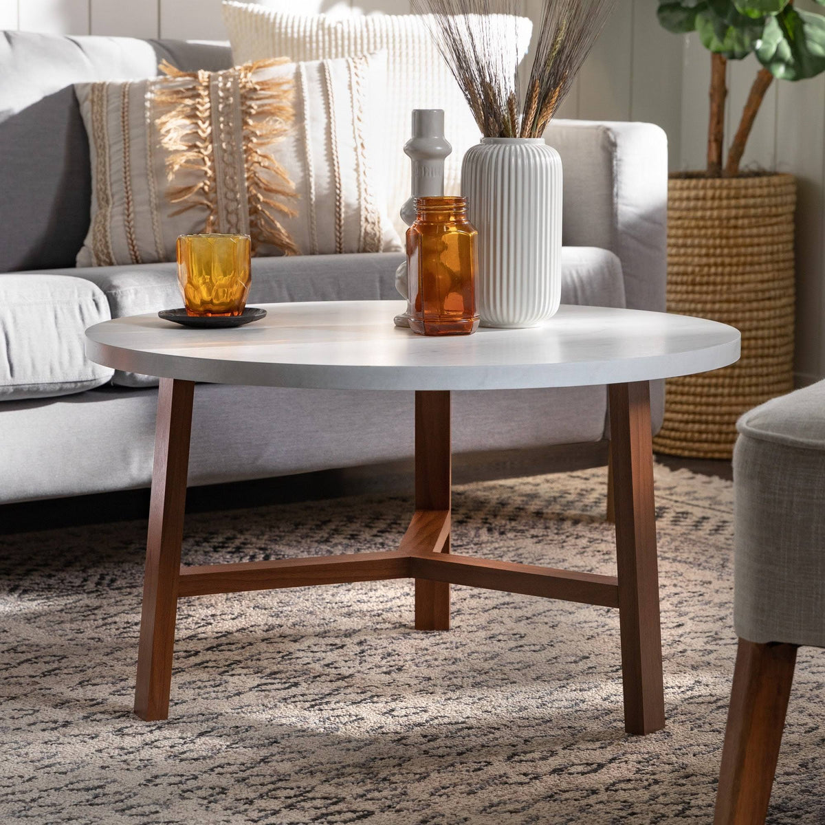 Round Faux Marble Top Coffee Table I391
