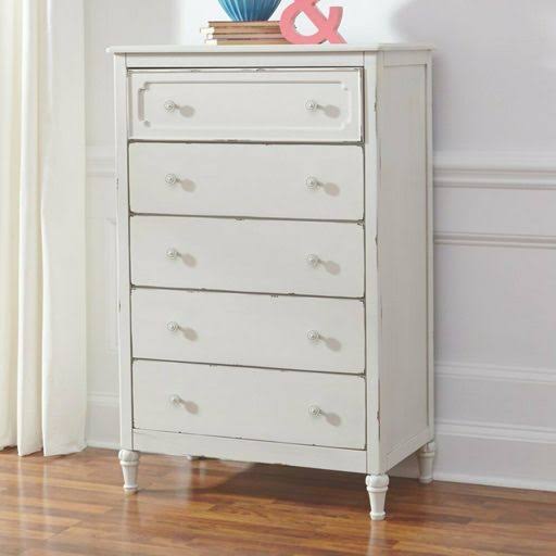 5 Drawer Chipped White Chest J849