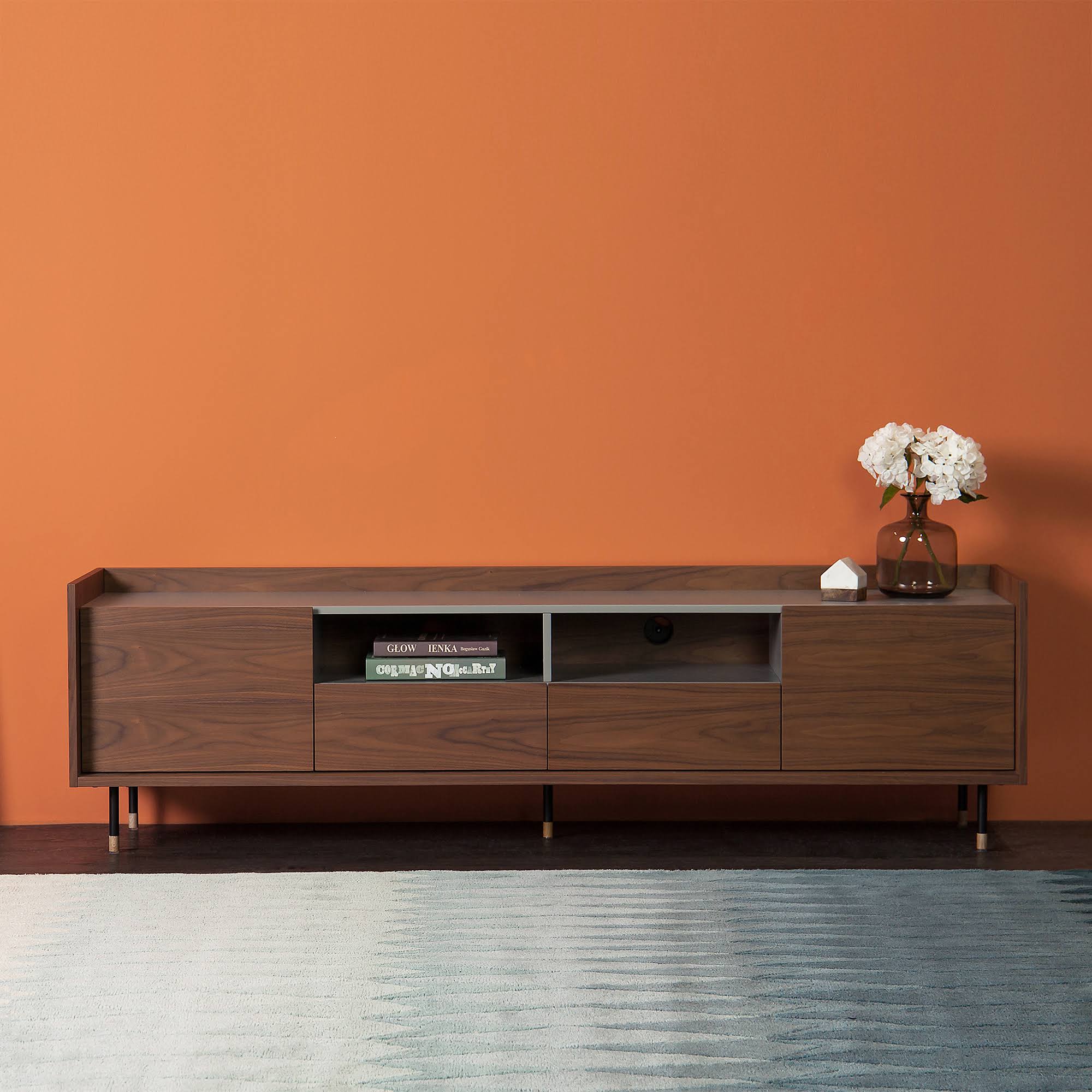 Walnut TV Stand with 2 Drawers and 2 Doors K176