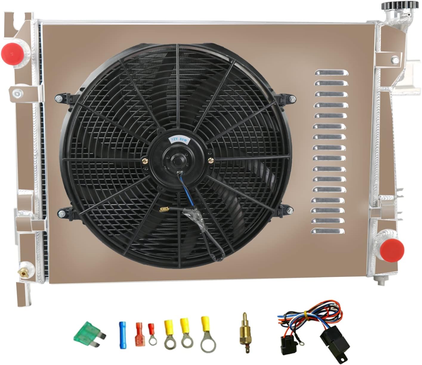Aluminum Radiator with Shroud Fan and Thermostat Relay Kits K32011