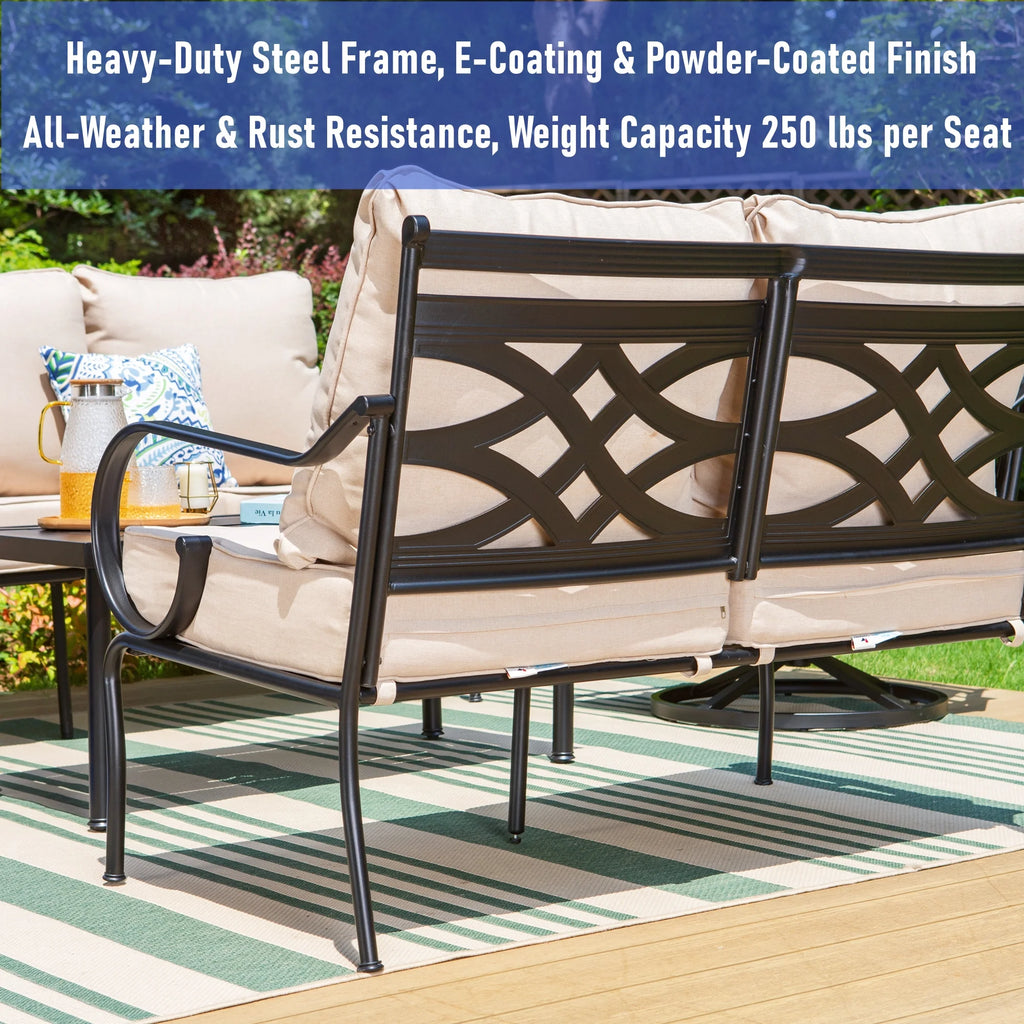 4-Piece Outdoor Conversation Set with 3-Seat Sofa & Two Swivel Chairs, Black & Beige N7636