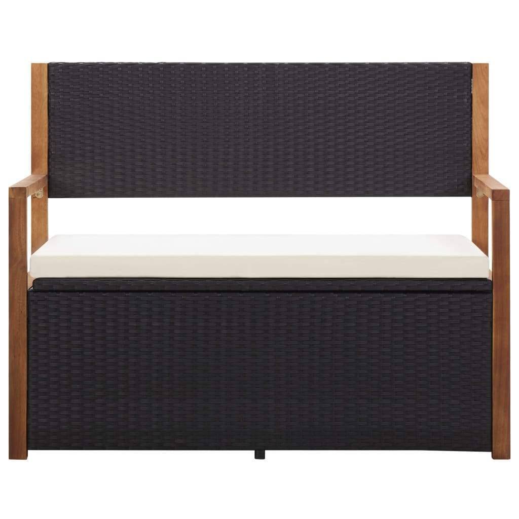 Black Poly Rattan and Solid Acacia Wood Storage Bench Z71412