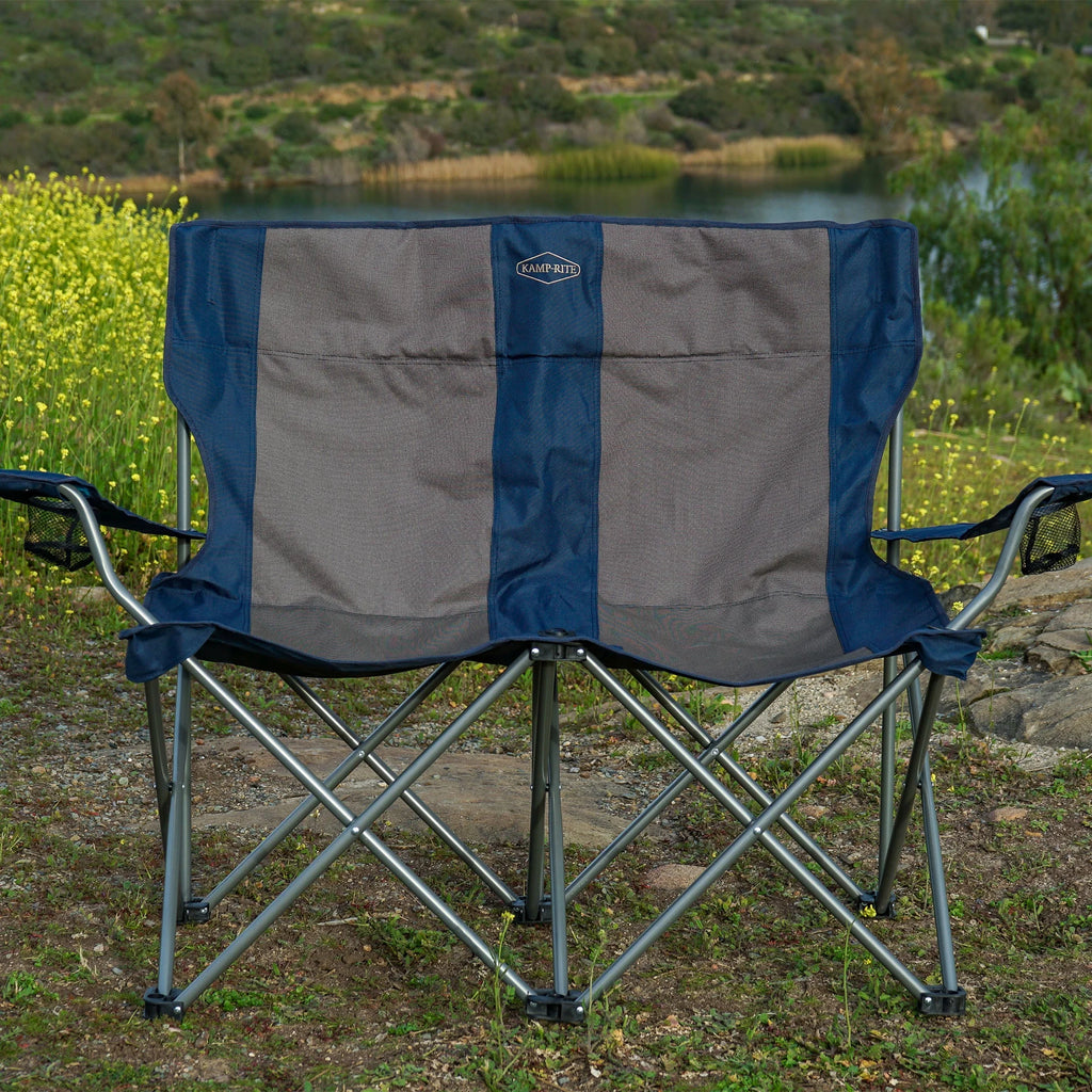 Navy/Tan Portable Double Folding Camp Chair W809294