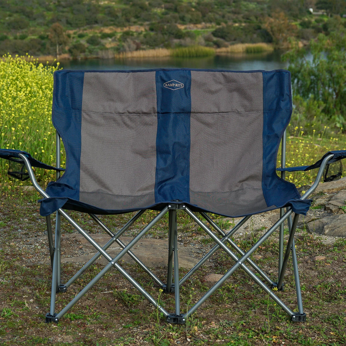 Navy/Tan Portable Double Folding Camp Chair W809294