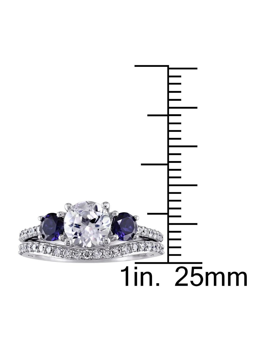 Created White & Created Blue Sapphire 2 Carat (Ctw) with Diamond 1/3 Carat (Ctw) Engagement Ring and Bridal Wedding Set 10K White Gold R490