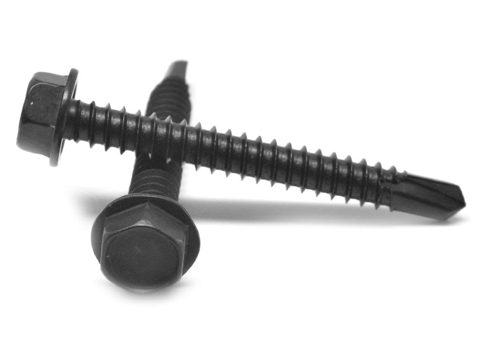 1/4-14 x 1 1/2 Self Drilling Screw Hex Washer Head #3 Point Low Carbon Steel Black Oxide E53549