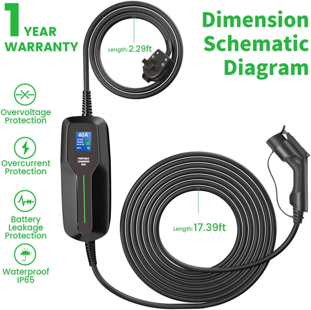 Portable Level 2 EV Charging Cable with 20ft Cord J9522