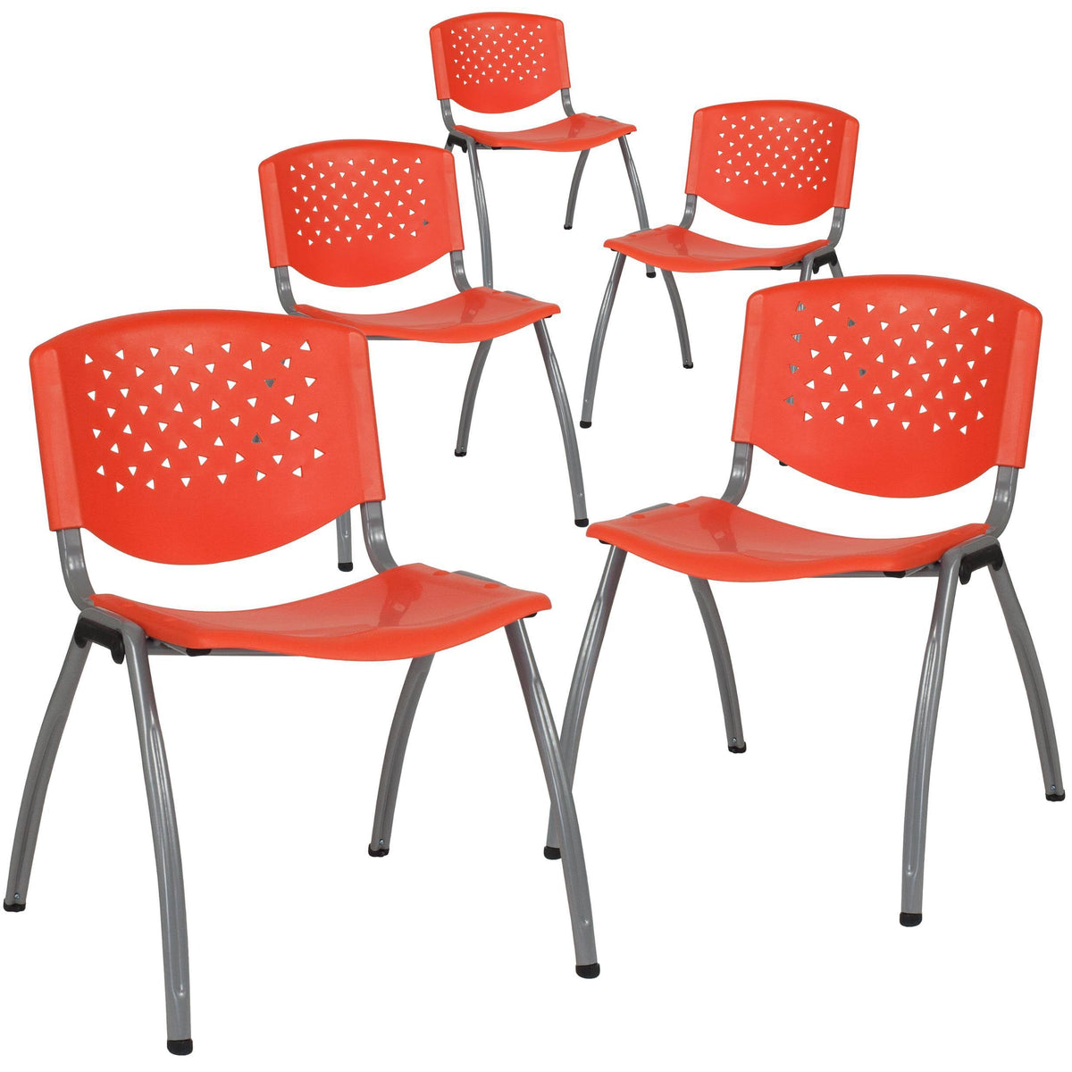 5 Pk. Black Plastic Stack Chair with Titanium Frame O6731