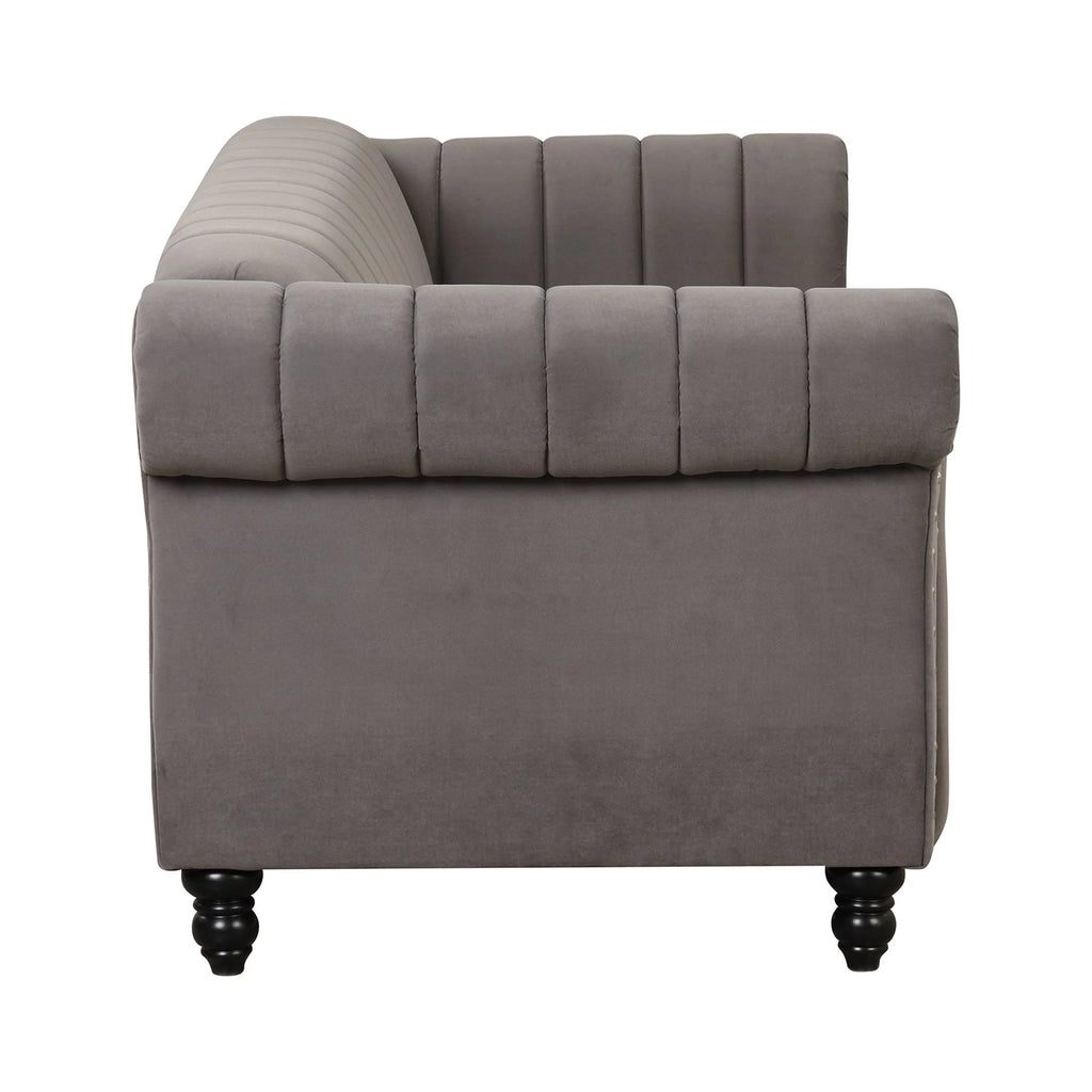 Gray Buttoned Tufted Sofa with Solid Wood Legs D6134