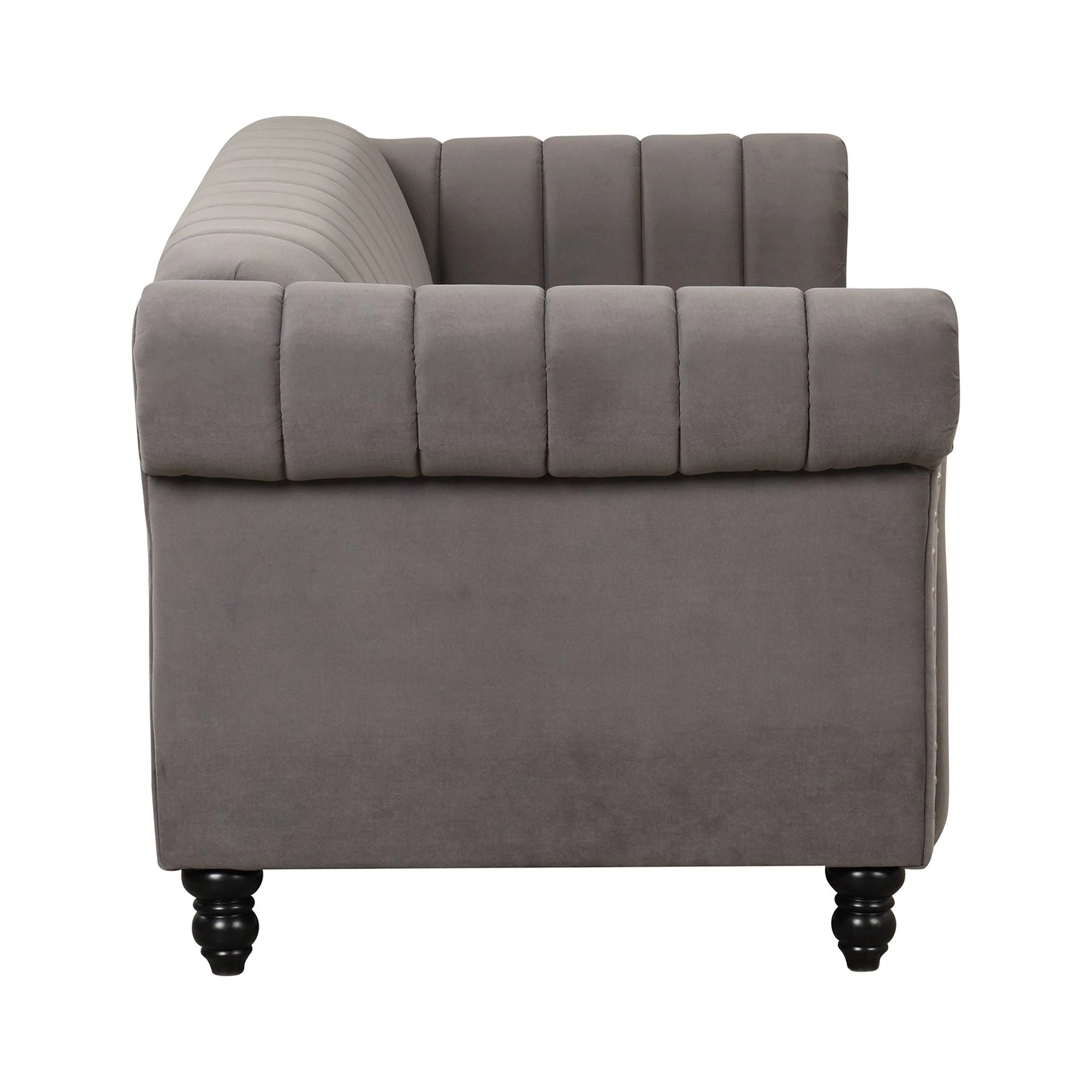 Gray Buttoned Tufted Sofa with Solid Wood Legs D6134