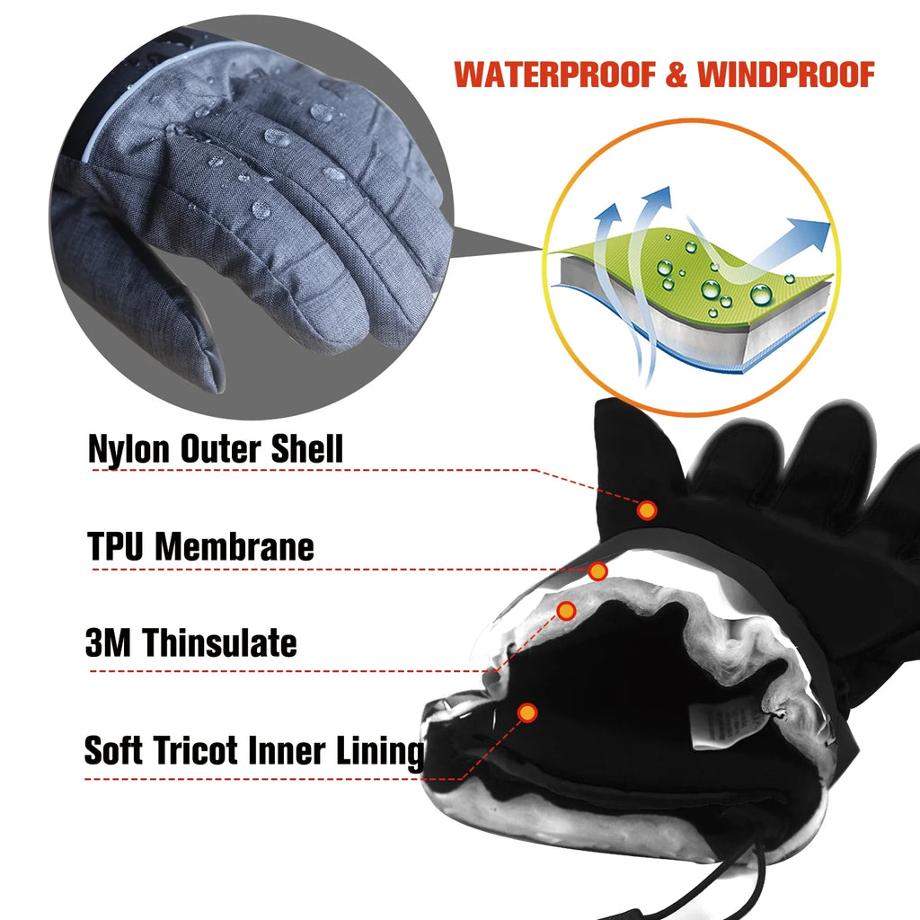 Heated 3M Thinsulate Thermal Winter Gloves with 2 Rechargeable Battery Grey Z3371