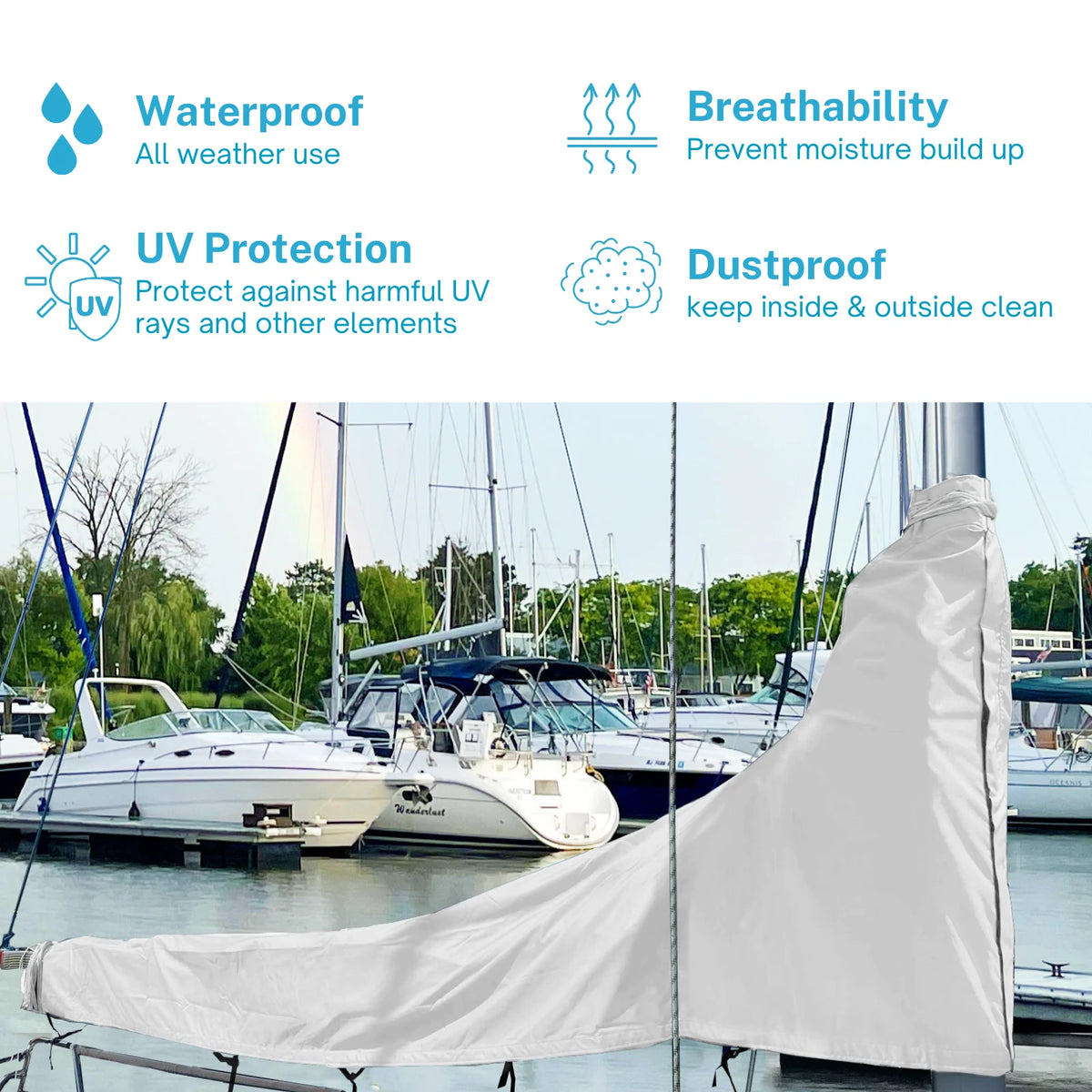 White 600D Waterproof Mainsail Boom Cover, Boom Length 11'-12' J415349
