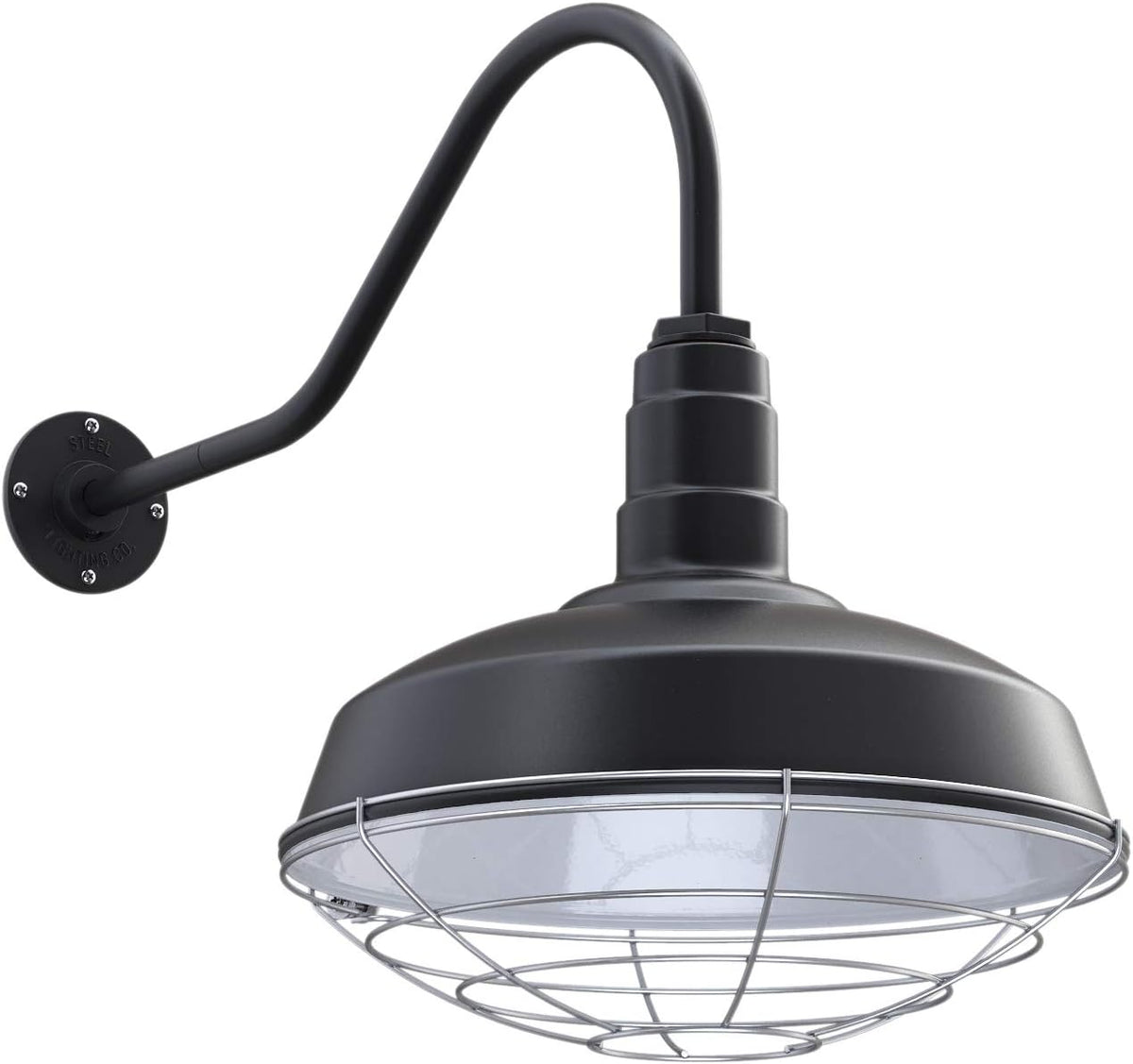 Matte Black Steel Gooseneck Barn Light with Wire Guard A225