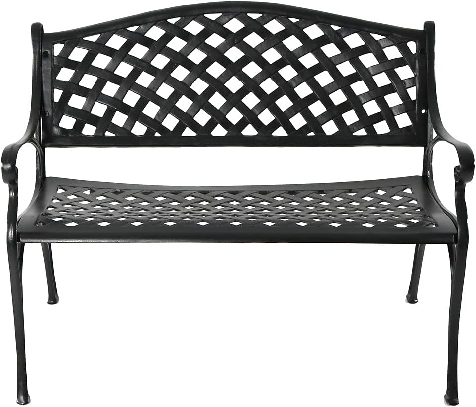 Black Checkered Cast Aluminum Outdoor Bench H102549