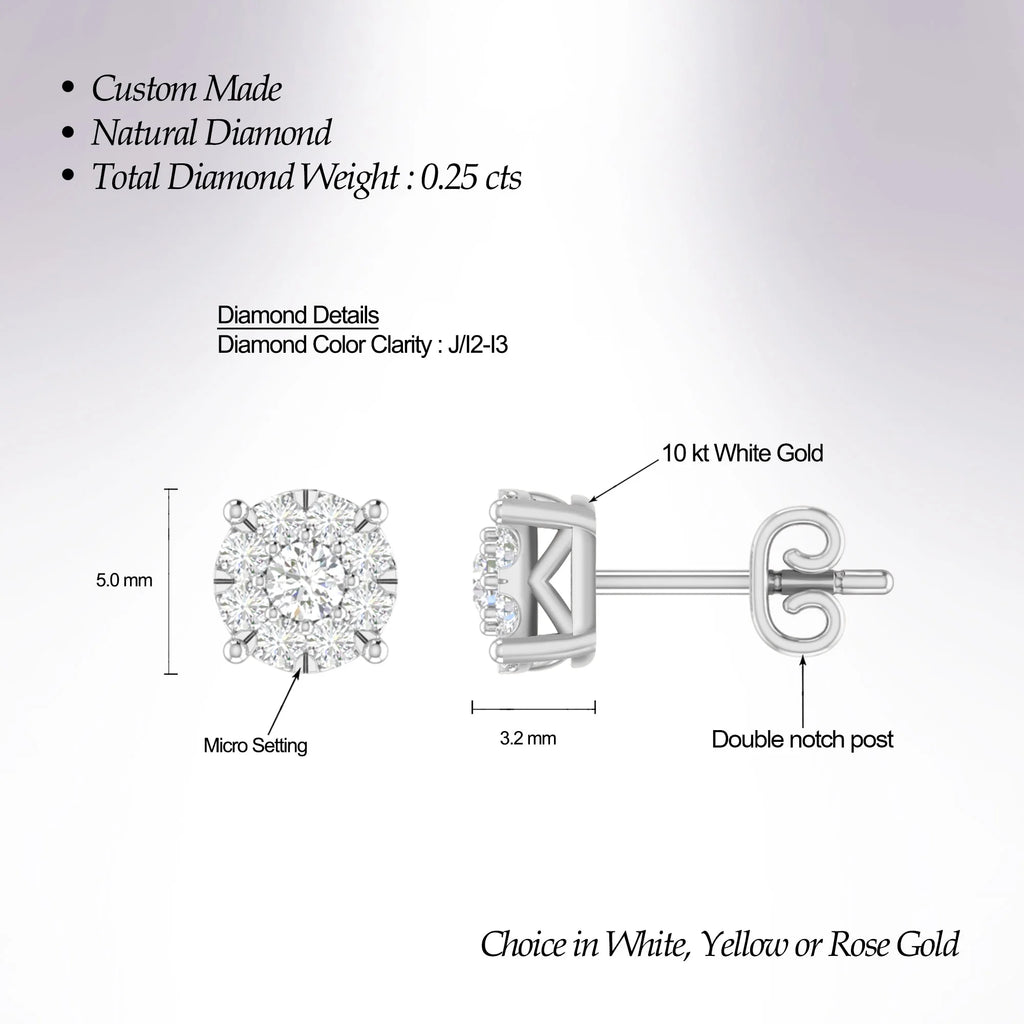 10K White Gold Diamond Cluster Stud Earrings E428