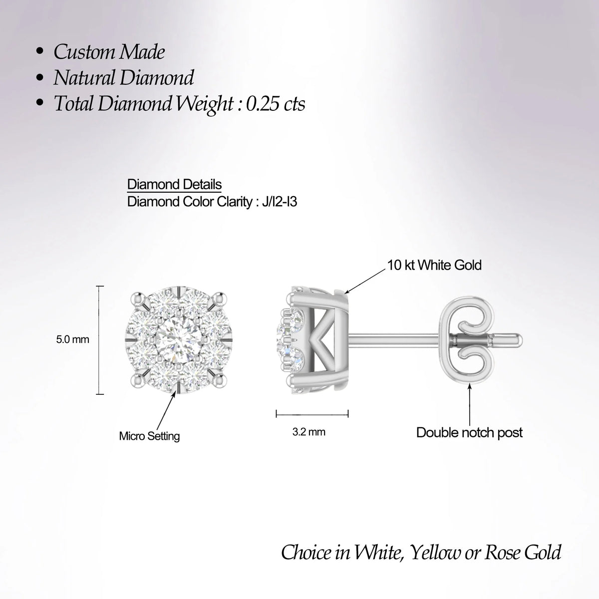 10K White Gold Diamond Cluster Stud Earrings E428