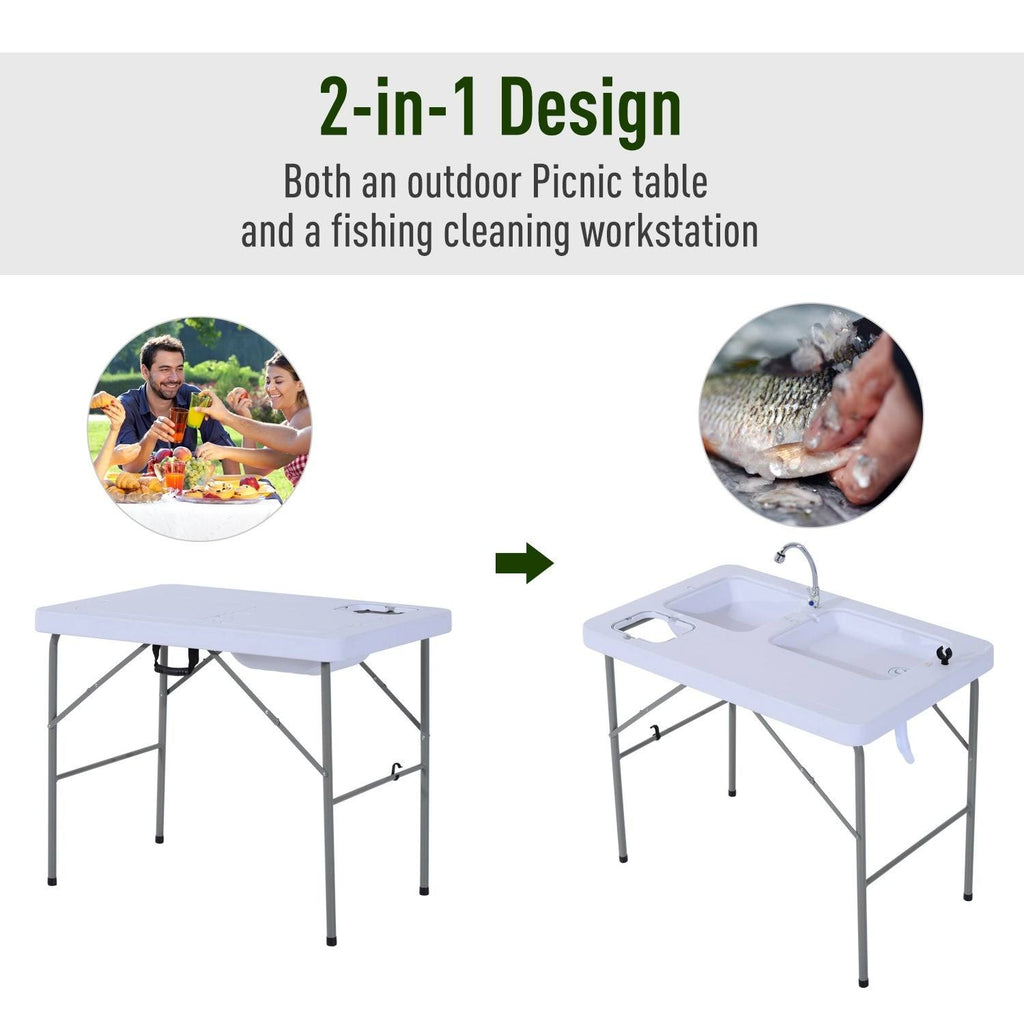 White Portable Folding Camping Table with Faucet D9205