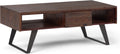 Distressed Charcoal Brown Solid Acacia Wood and Metal Rectangle Coffee Table W64710