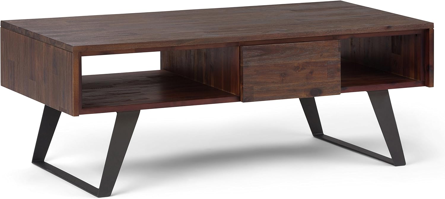 Distressed Charcoal Brown Solid Acacia Wood and Metal Rectangle Coffee Table W64710