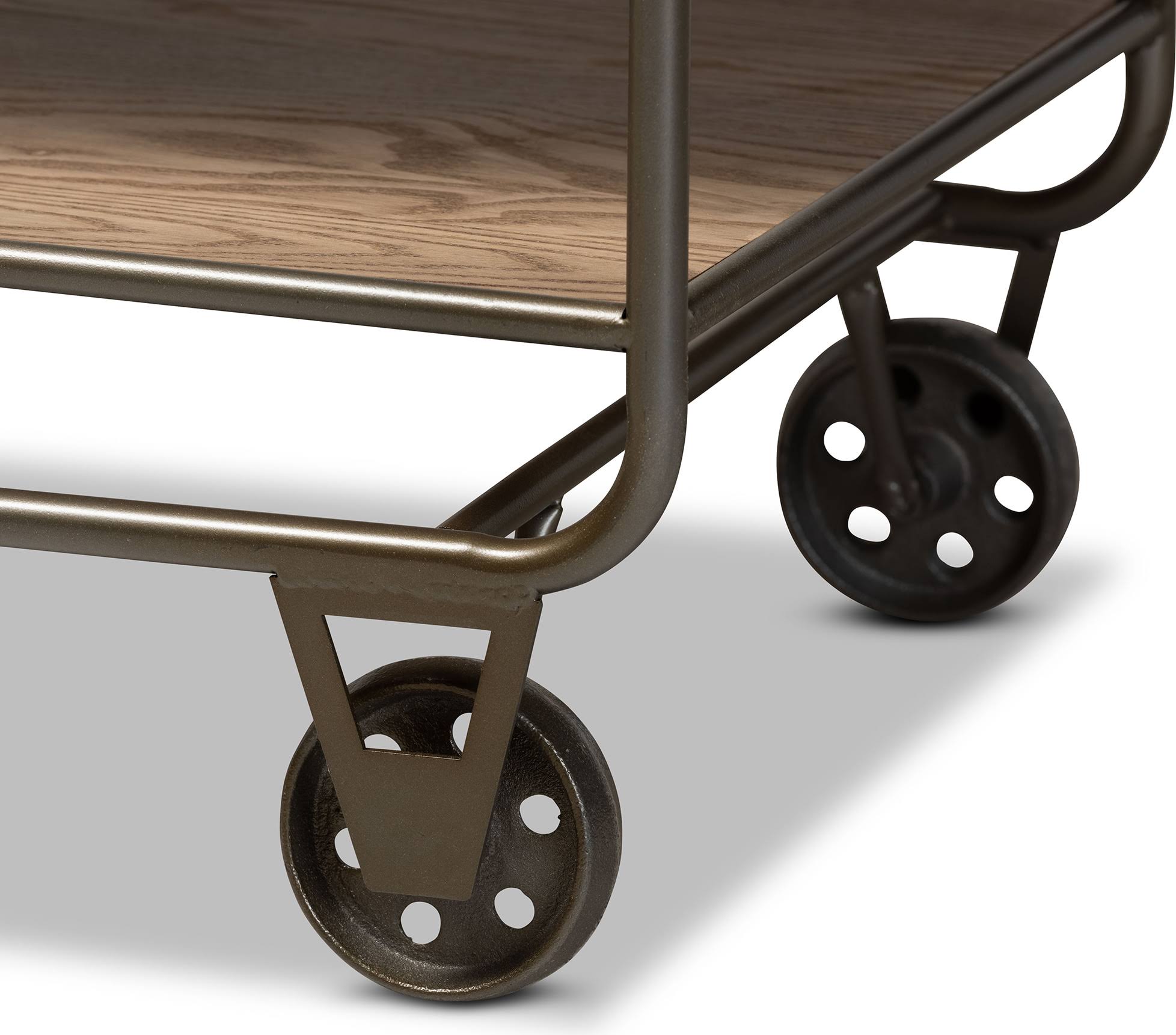 Oak Brown Wood and Black Metal 2-Drawer Kitchen Cart N62541