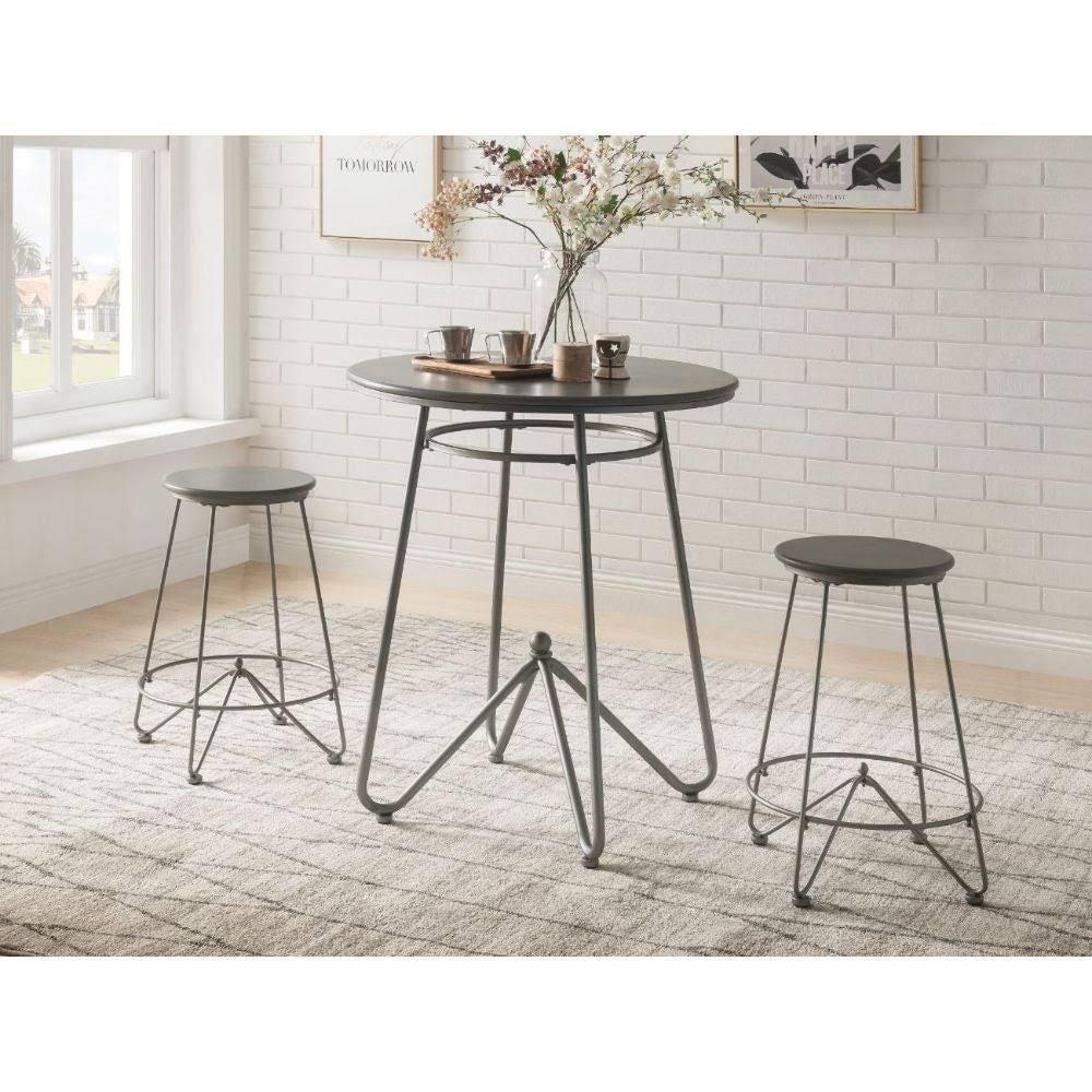 Gray Oak Counter Height Table with 2 Stools 3PC Set D30573