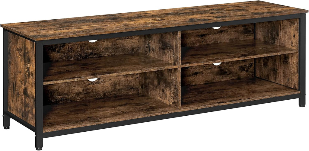 Rustic Brown and Black TV Stand with 4 Cubby and Adjustable Shelves R467